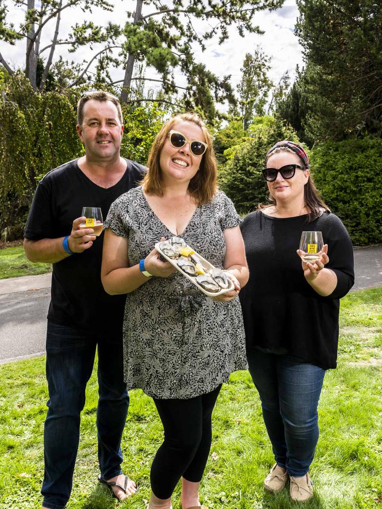 Brad Williams, Tegan Davies, Olivia Googh. TAS Wine Festival. Picture: Caroline Tan