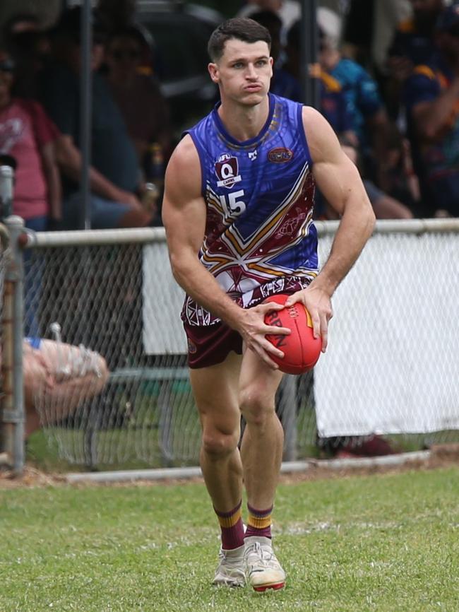 Pictured: Lions sharpshooter Tyron Rainbird. Cairns City Lions v North Cairns Tigers at Holloways Beach. Dreamtime by the Sea. AFL Cairns 2024. Photo: Gyan-Reece Rocha