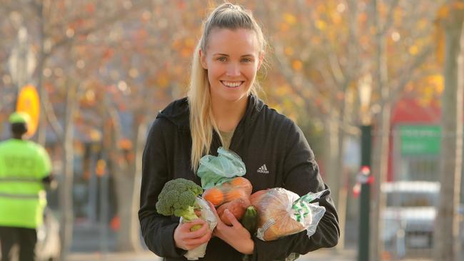 23/06/2019: Jordy Elkington with her shopping outside Coles in Camberwell. Stuart McEvoy/ The Australian.