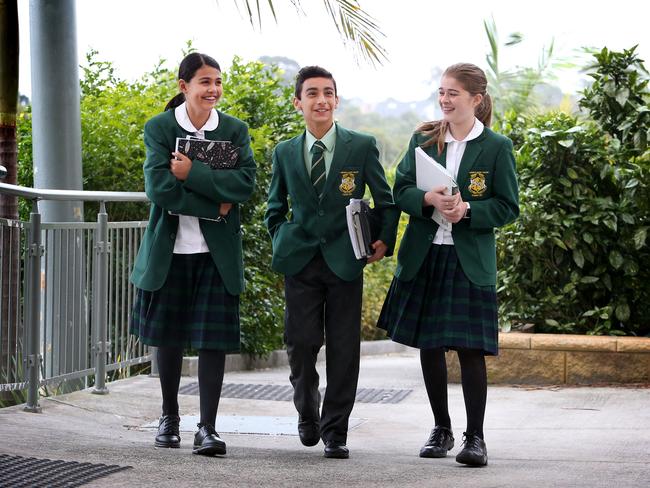 The three year seven students have all recently sat their Naplan tests. Picture: Richard Dobson