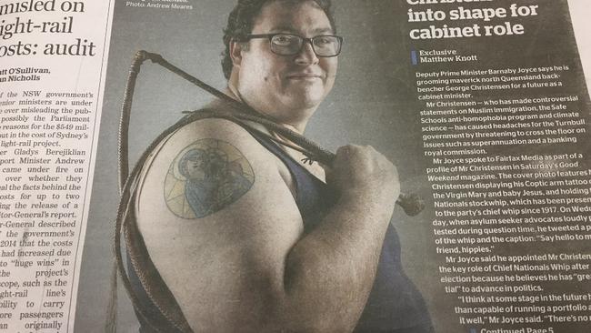 Today’s <i>Sydney Morning Herald</i> lovingly devoted the cover to Christensen.