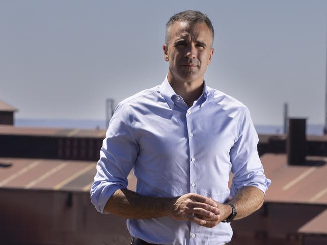 Premier Peter Malinauskas stands on Hummock Hill Lookout in Whyalla, overlooking Whyalla Steelworks . 17th February 2025 Picture: Brett Hartwig