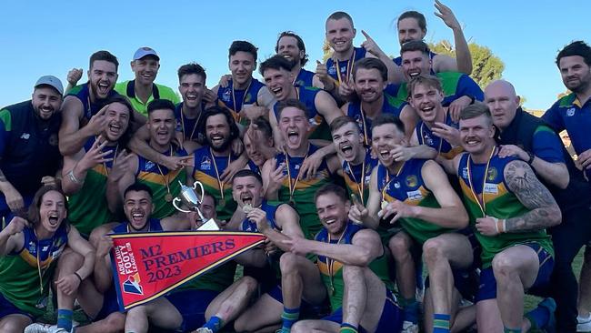 Golden Grove celebrates its second premiership in a row. Picture: Golden Grove Football Club