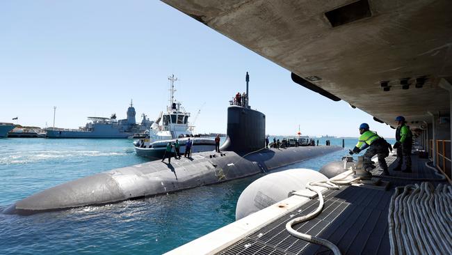 The giant Virginia-class USS Mississippi nuclear submarine arrives at HMAS Stirling naval base in Western Australia.