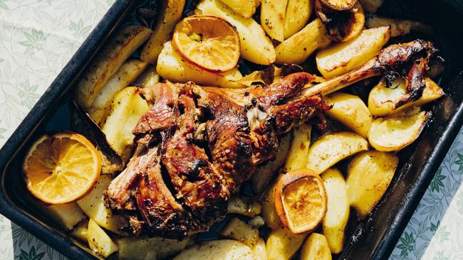 Roasted leg of lamb with oranges. Picture: Marco Arguello