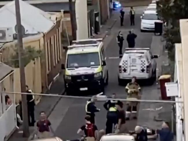 Emergency services at the scene of the shooting. Picture: Nine News
