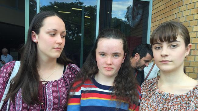 Freyja Giese, Caitlin Zugajev and Ellena Cheers-Flavell after the Coffs Harbour City Council meeting in 2019 where Cr Townley’s climate emergency motion was rejected. Photo by Janine Watson