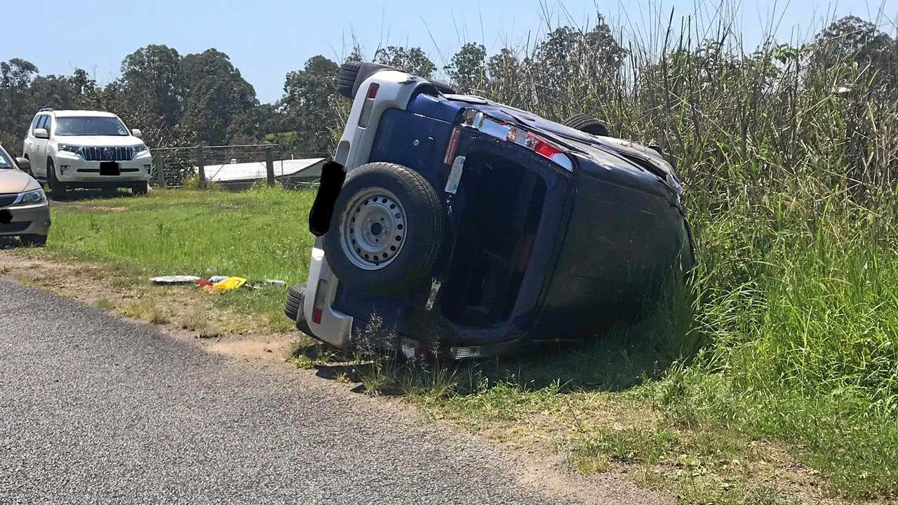 A single vehicle rollover at Veteran left the sole occupant suffering from minor injuries. Picture: Troy Jegers