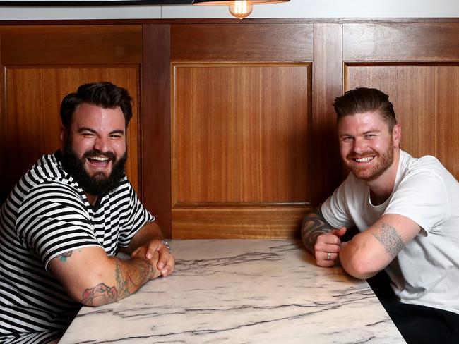 Ross Kemp and Kieran Warwick are the co-founder and founder of The Burger Collective app. Picture: Hollie Adams/The Australian