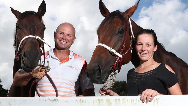 Trainer Matthew Dunn and wife Keira will hope to snare another TAB Highway on Saturday with Medieval. Picture: Scott Fletcher