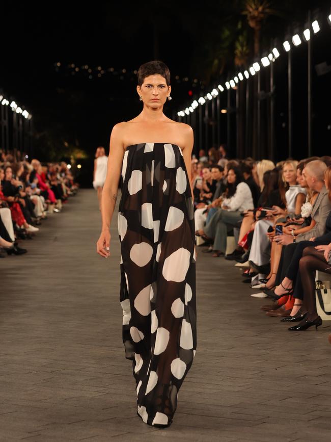 Polka Dots! . Carla Zampatti 60th anniversary runway show, during Australian Fashion Week 2025 at the MCA Lawn in The Rocks. Picture: Lucas Dawson for AFC Australian Fashion Week.