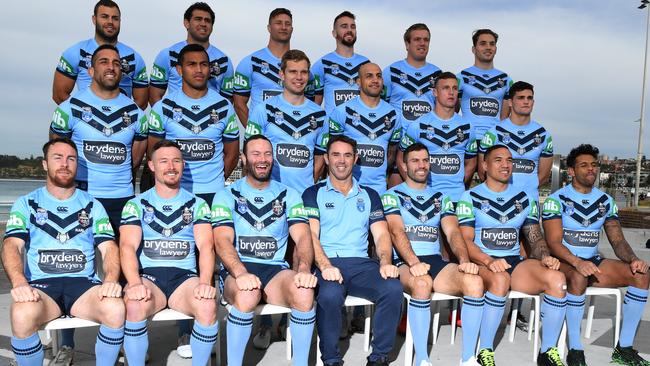 Nathan Cleary joined his Blues teammates for the official team photo. Picture: AAP