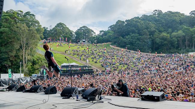 Eamon Sandwith of Sunshine Coast punk rock band The Chats performing at Splendour in the Grass 2022. Picture: Ian Laidlaw