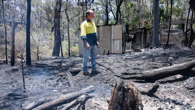 Silver Valley Road resident Mark Biggs fought to save his home from the fires but lost a second dwelling and outbuildings to the fire. Picture: Brian Cassey