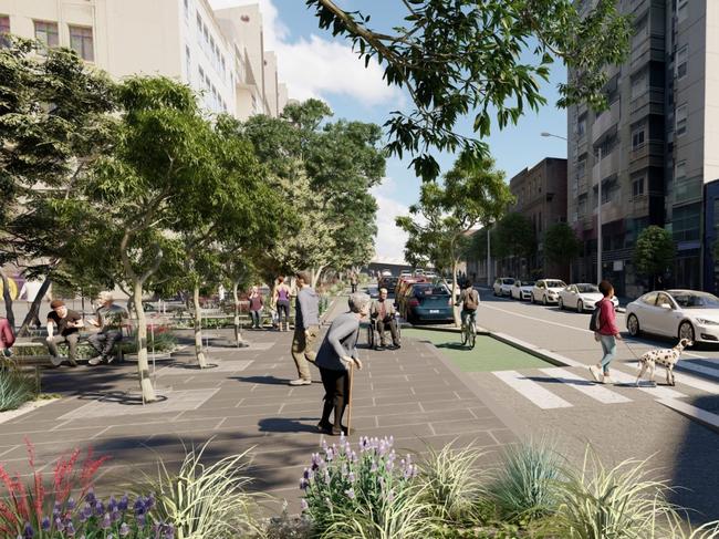 Renders of the proposed Franklin St walkway up to the Queen Victoria Market. Picture: Supplied