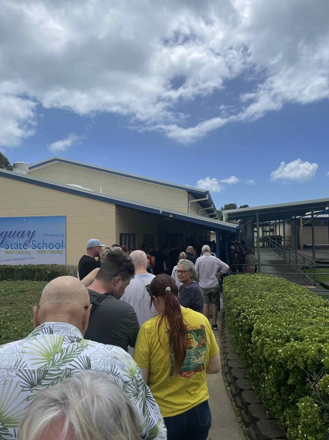 There were large lines of people at the Torquay State School voting booths on March 16, 2024.