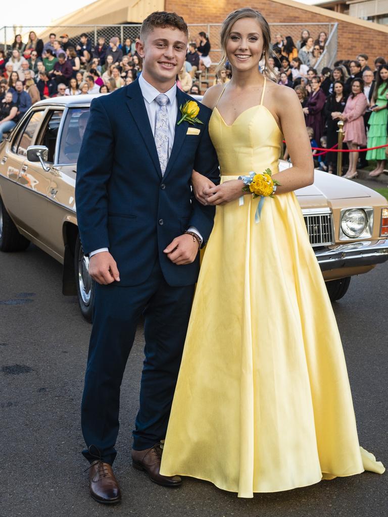 Graduate Skye Arnold with partner Demetrius Christodoulou at Concordia Lutheran College valedictory dinner red carpet arrivals at Redlands campus, Friday, September 16, 2022. Picture: Kevin Farmer