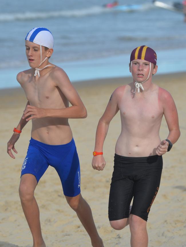 Running action at the Queensland Youth Surf Life Saving Championships on February 17.