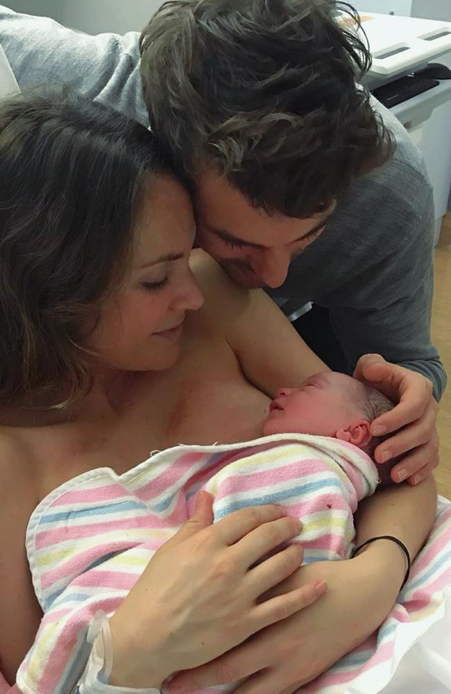 Laura Byrne shared the first photos of her newborn daughter with Matty Johnson. Picture: Instagram/@ladyandacat