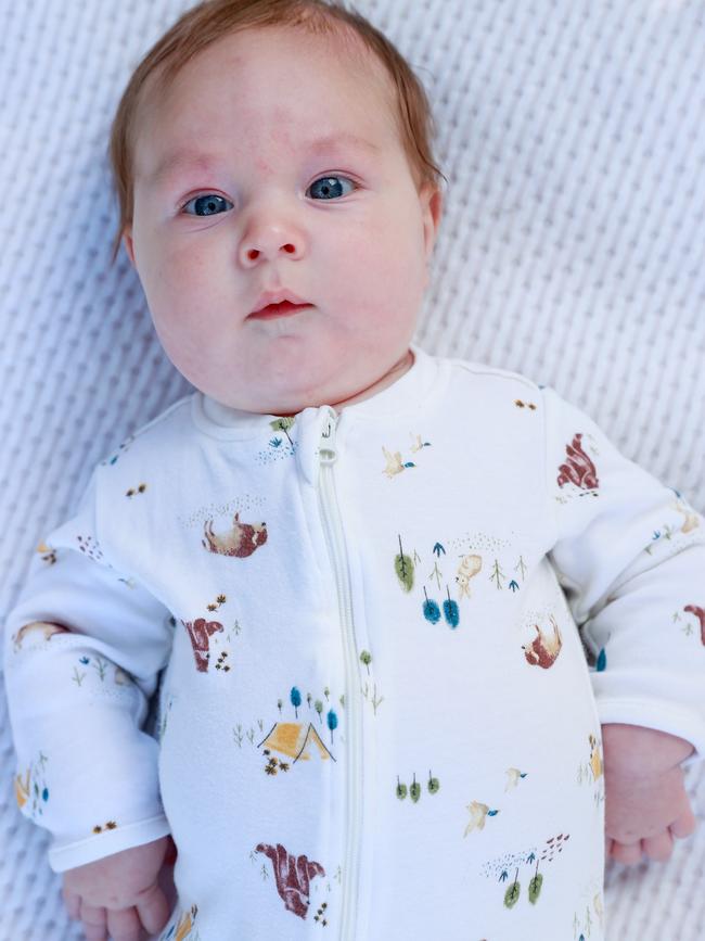 Rocka Blacker, 4 months, in Double Bay. The Western Downs family traveled to NSW for medical treatment for Rocka. Now they are having trouble getting back home. Picture: Justin Lloyd.