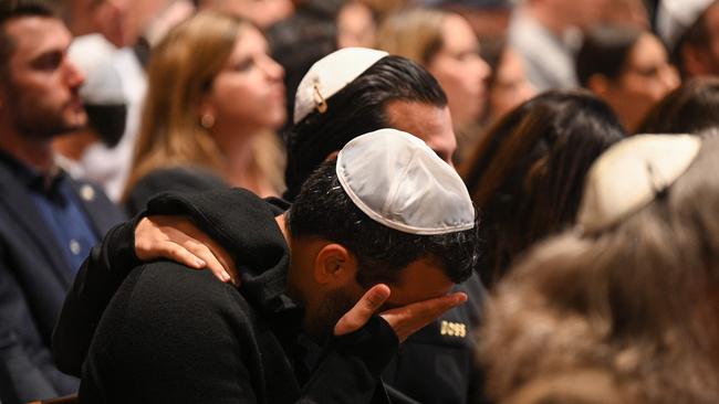 People attend a vigil for Israeli victims at the Stephen Wise Temple, in Los Angeles, California. Picture: AFP