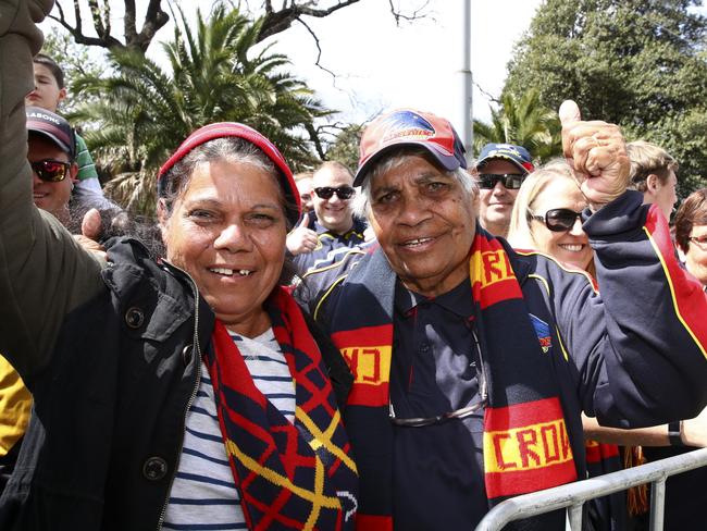 Crows star Charlie Cameron's aunty and Grandma — Susan Sewter and Hazel Sewter from the trip from Mornington Island, Queensland. Picture: Sarah Reed