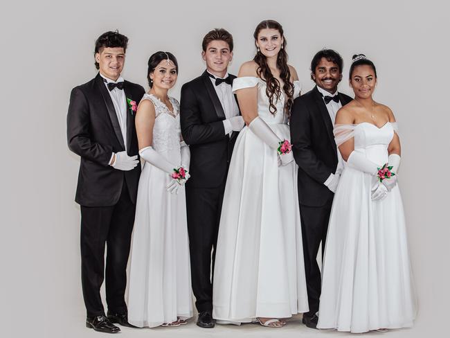 Moranbah Debutante Ball 2022 (from left) Davis Iraia, Jorjya Gostelow, Boyd Clothier, Amalee Sammut, Jarli Blanco, Leysha Pearson. Picture: Contributed