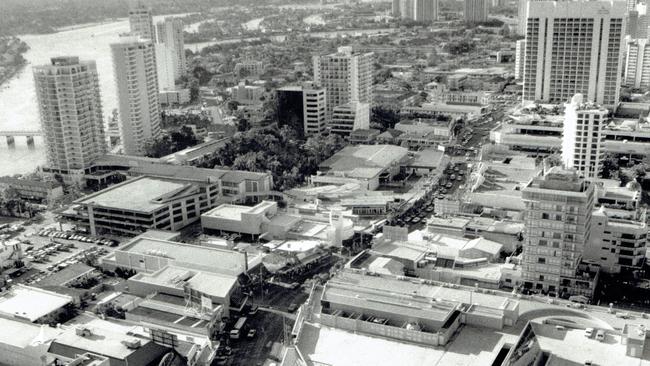 Aerials Surfers Paradise cnr Gold Coast Highway and Cavill Avenue 1988.