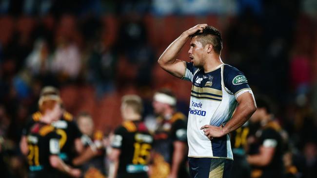 Jarrad Butler of the Brumbies reacts after losing to the Chiefs in Hamilton.