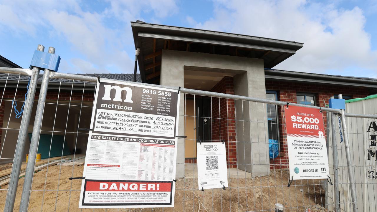 A Metricon home under construction at the Minta Estate, Berwick, Victoria. Picture: David Caird