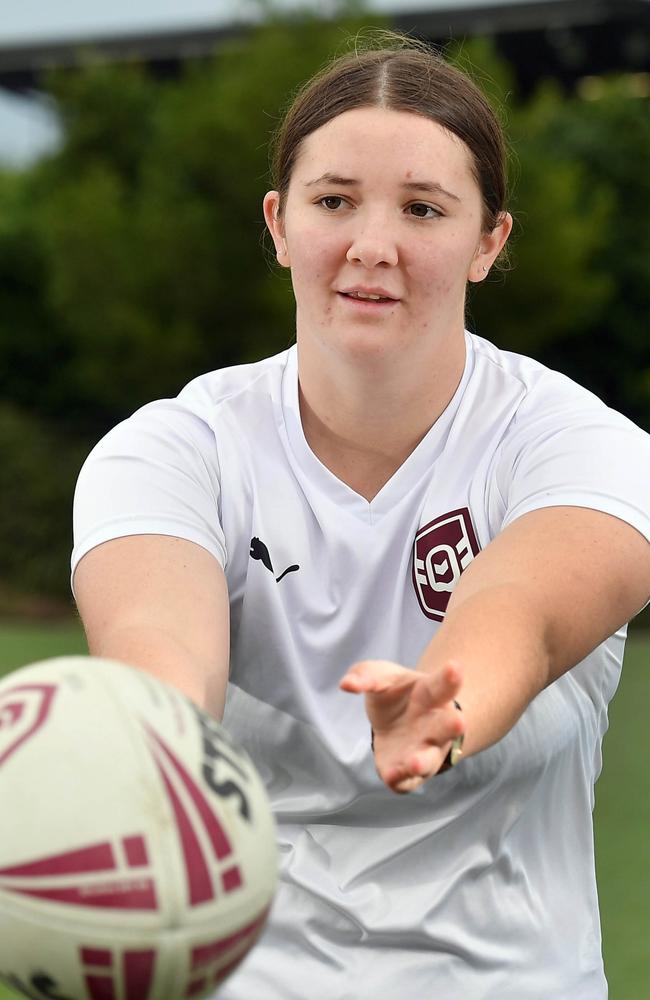 Rugby league player Grace Giampino has been selected in the QLD U19 Sapphires team. Picture: Patrick Woods.