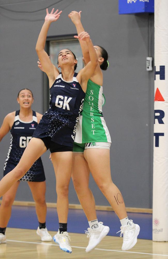 QISSN 2024 division one grand final - Canterbury College v Somerset College. Pictured: GS Roxy Rhind and GK Meletoa Pohiva