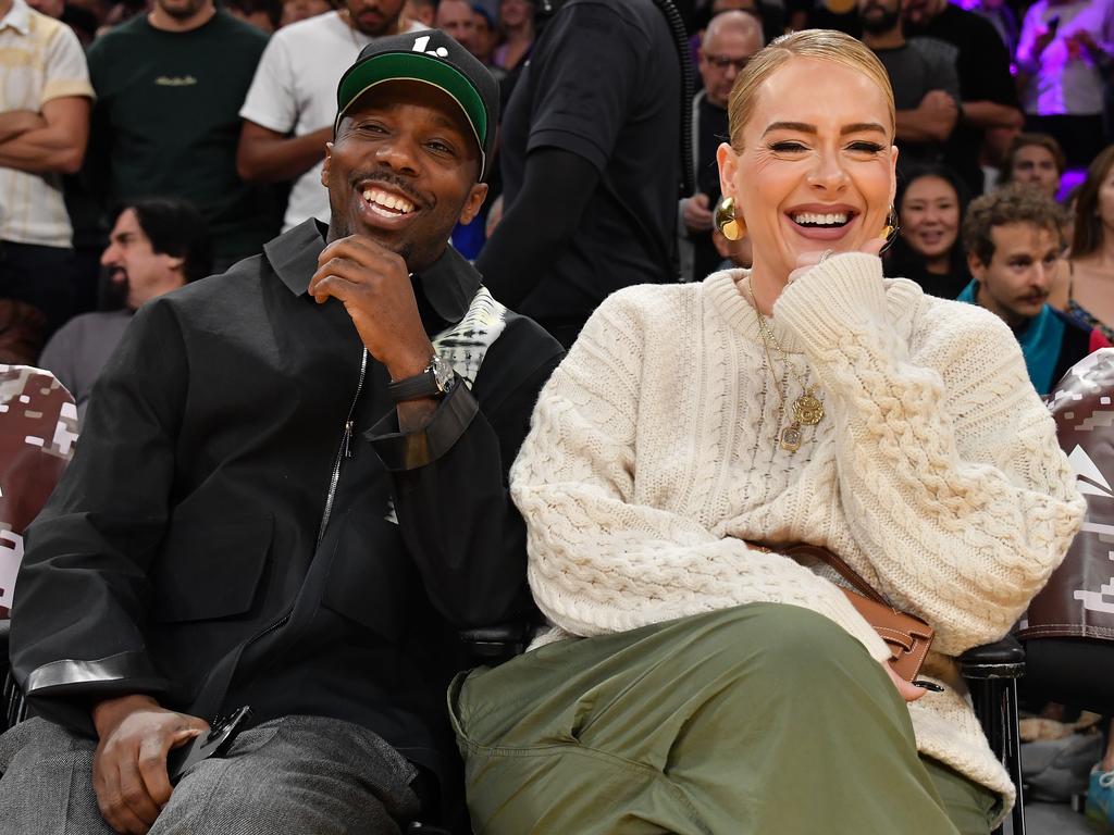 Rich Paul and Adele attend a basketball game between the Los Angeles Lakers and the Dallas Mavericks in California. Adele recently confirmed their marriage at an Alan Carr show. Picture: Allen Berezovsky/Getty Images
