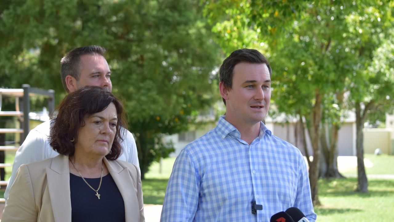 Minister for Housing and Public Works Sam O'Connor with Townsville MPs Adam Baillie, Natalie Marr and Janelle Poole. Picture: Nikita McGuire