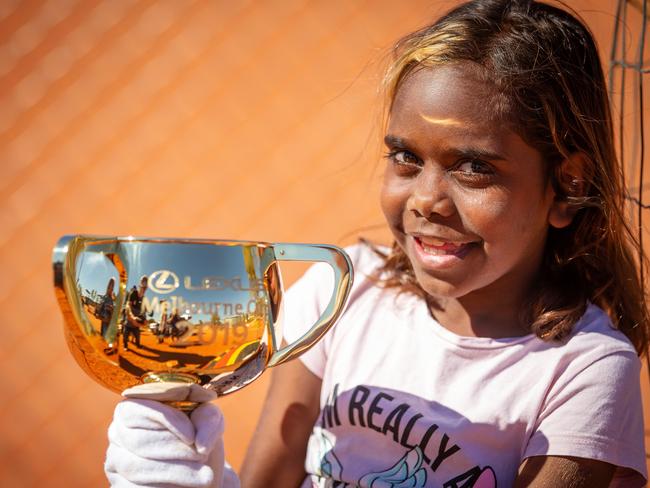 The cup visits the Ltyentye Apurte Community, also known as Santa Teresa, an indigenous community located about 80km southeast of Alice Springs. Picture: Mark Stewart