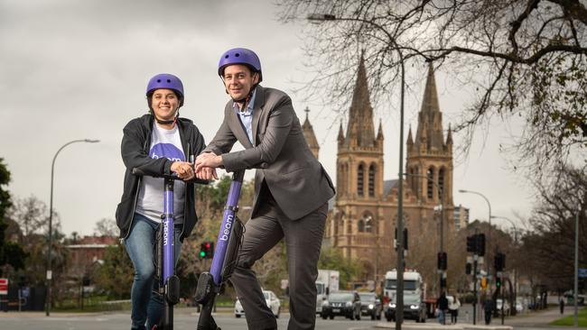 Nicole Ricciardi with Bream Head of Operations Locky Cooper pictured on the King William St. Picture: Brad Fleet