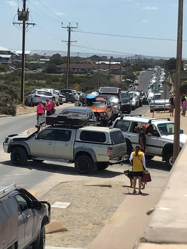 Cars trying to get onto the beach at Goolwa on Sunday. Picture: Josh Koop