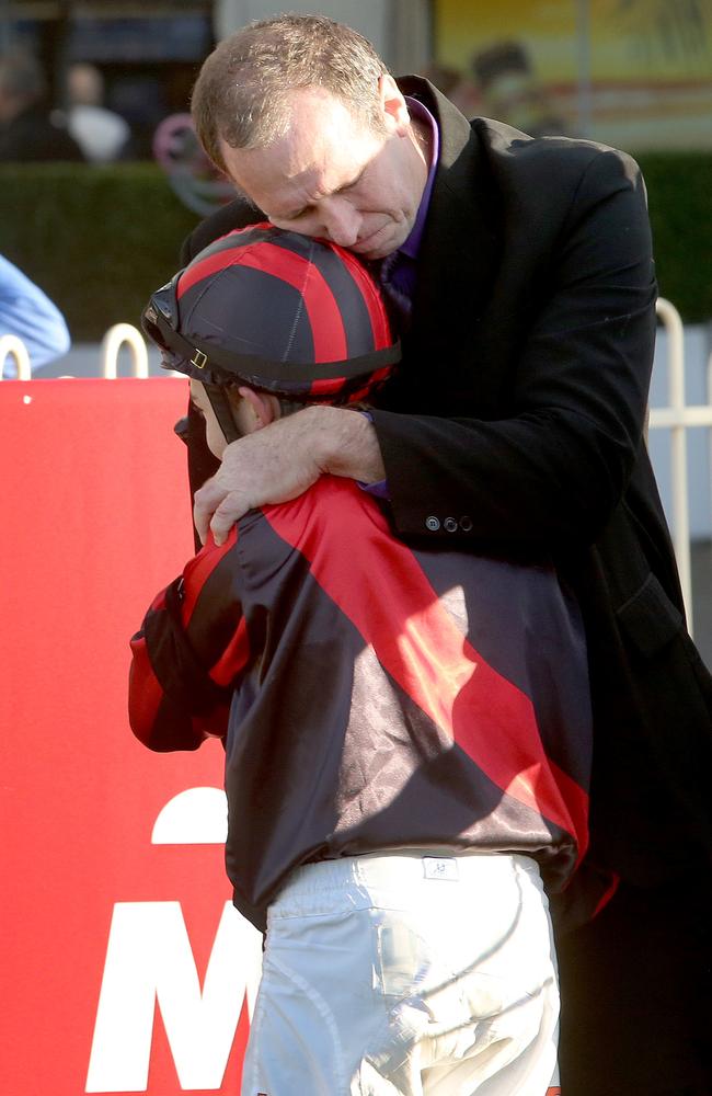 Winning exit: John Zielke congratulates Luke Tarrant after You Did What’s win 22 months ago. Picture: Mark Cranitch