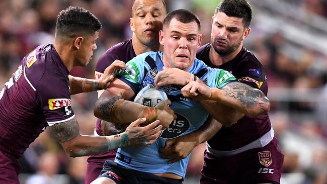 David Klemmer on the charge for the Blues in Origin I. Picture: Getty Images