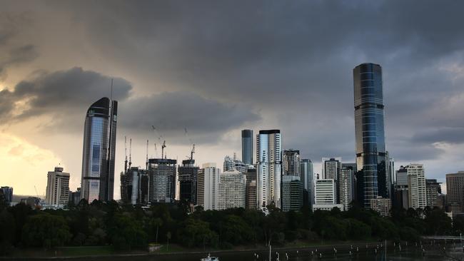 Afternoon storm clouds roll in over Brisbane City in August 2022 Picture: David Clark.