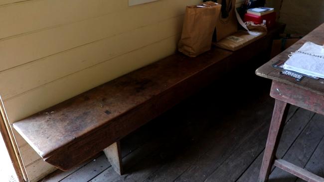 The hefty bench that was blocking the door at Rose Cottage.