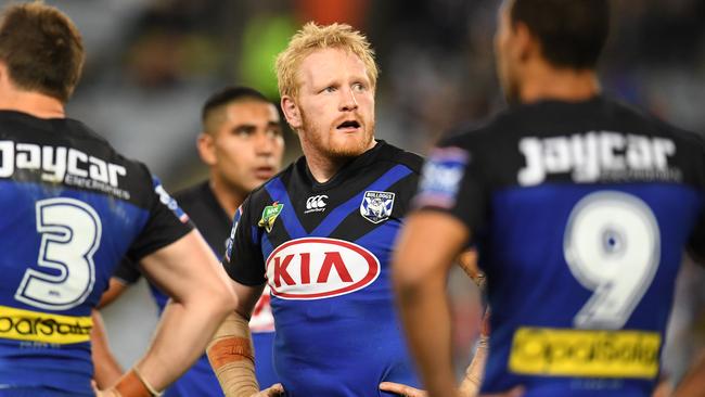 A dejected James Graham during the Bulldogs clash against the Rabbitohs.