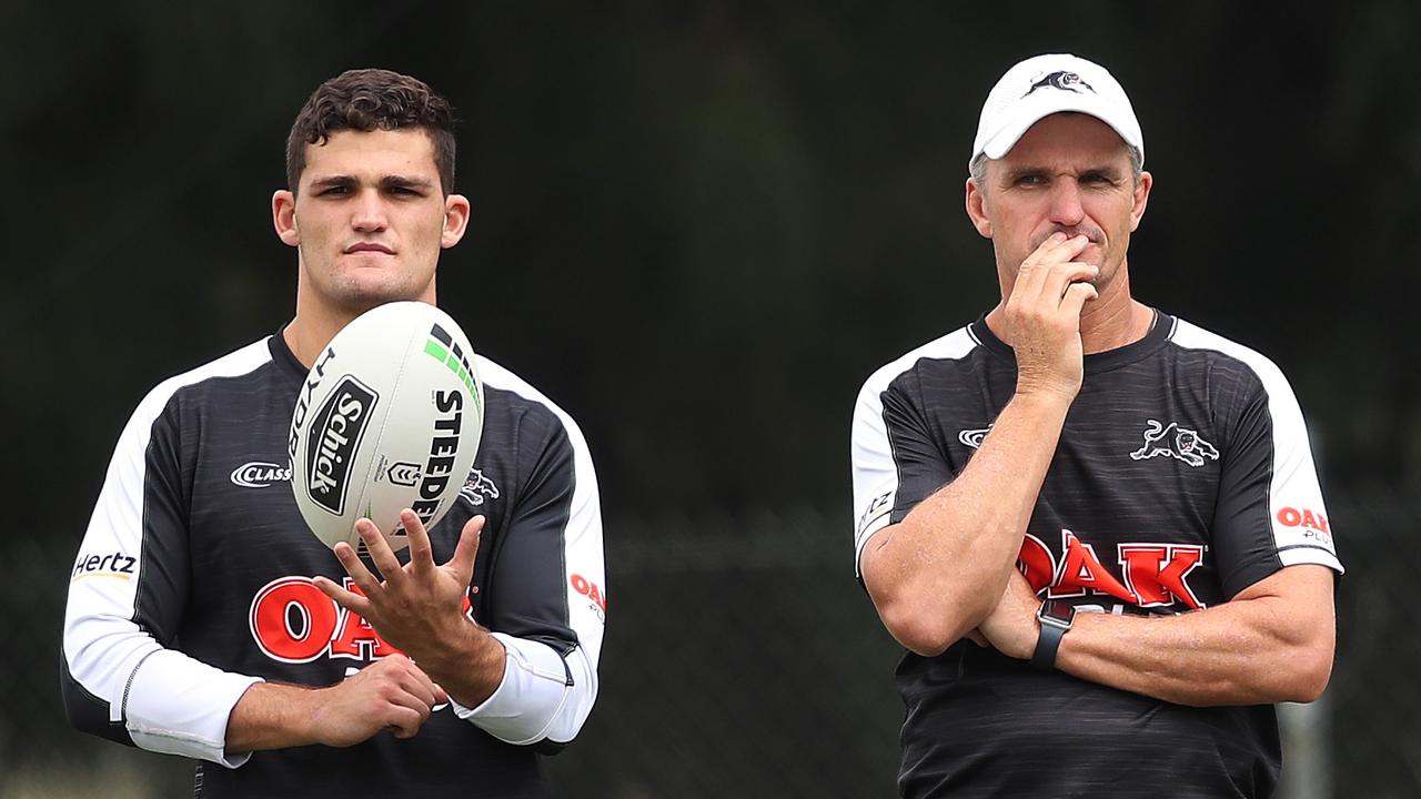 Nathan Cleary with his father, coach Ivan Cleary. Picture. Phil Hillyard