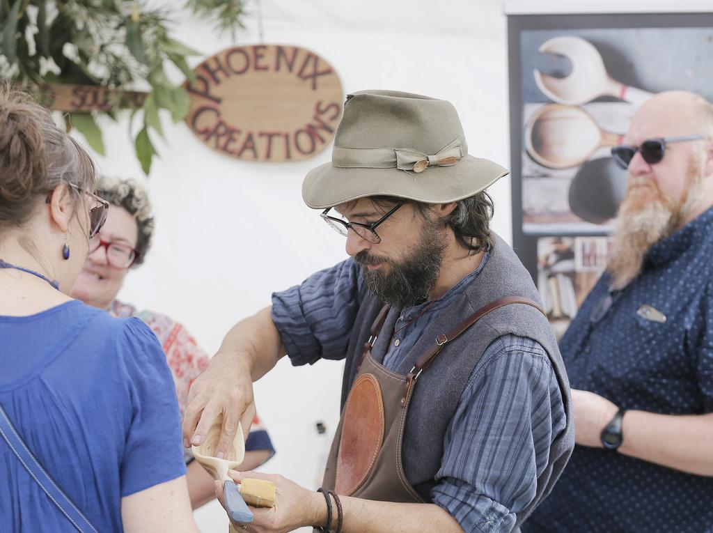 Spoon maker David Rauenbusch has carved a niche for himself, being recognised at the best non-food stall at this year's Taste of the Huon show. Picture: MATHEW FARRELL