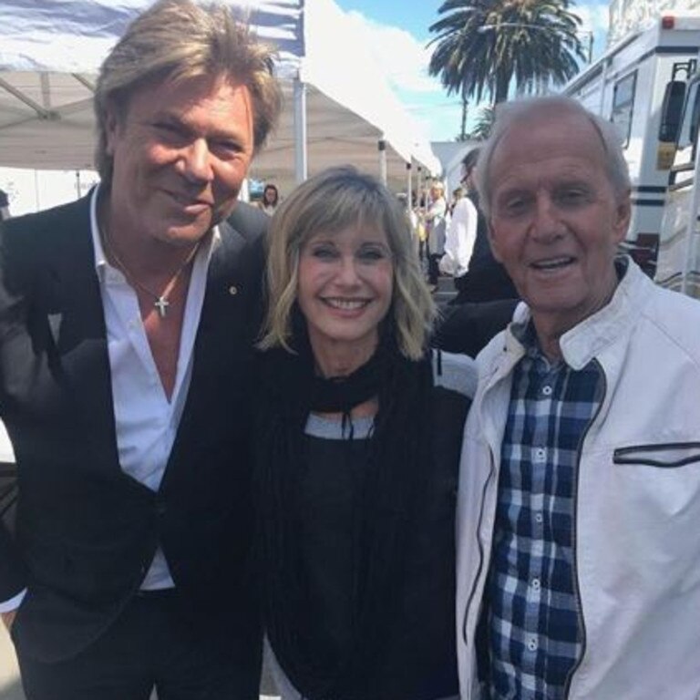 Richard Wilkins with Olivia Newton-John and Paul Hogan in 2018. Picture: Instagram