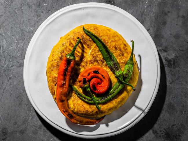 EMBARGO FOR TWAM 22 APRIL 2023. FEE MAY APPLY. Spanish tortilla and torcino del cielo recipe by Lennox Hastie. Incidental is eggs. TWAM exclusive. Photo: Nikki To