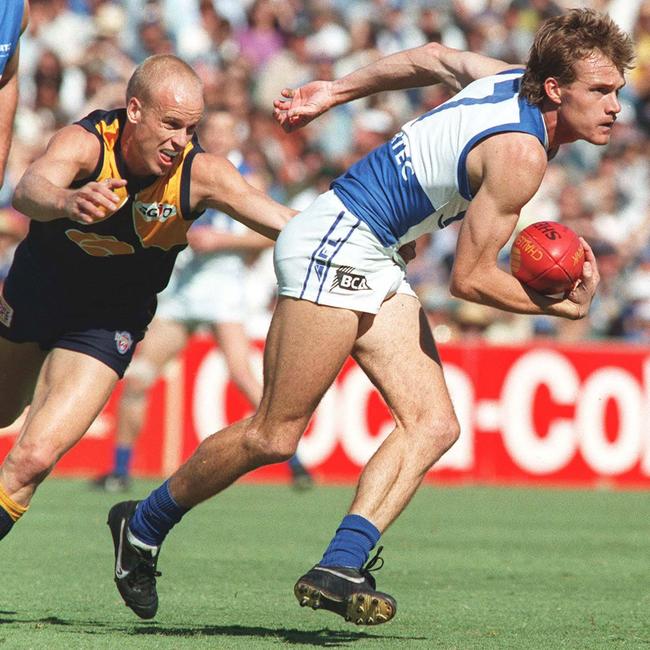 Dani Laidley while playing for North Melbourne against West Coast in 1996.