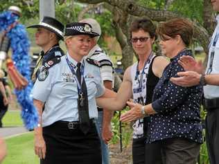 Former Sunshine Coast police officer Acting Assistant Commissioner Debbie Platz speaks with Senior Sergeant Kelly McAuliffe and Sergeant Ange McCarthy on her last day with the Queensland Police Service. Picture: Contributed