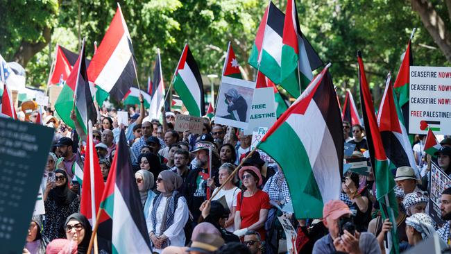 A Pro-Palestinian protest is forming in Hyde Park in Sydney today with a strong Police presence. NCA NewsWire / David Swift