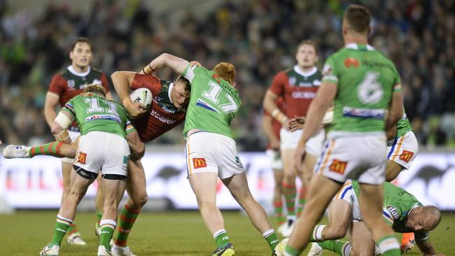 It was a brutal physical battle in Canberra. AAP Image/Rohan Thomson.